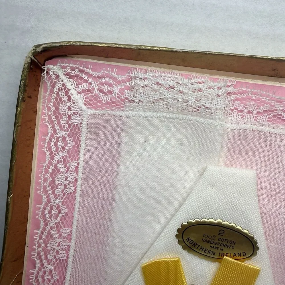 Vintage New In Package 2 Pure Irish Cotton Handkerchiefs. Made In Ireland